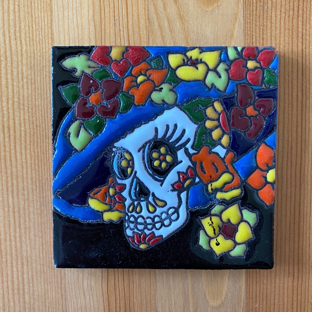 Handmade Sugar Skull Ceramic Tile Art